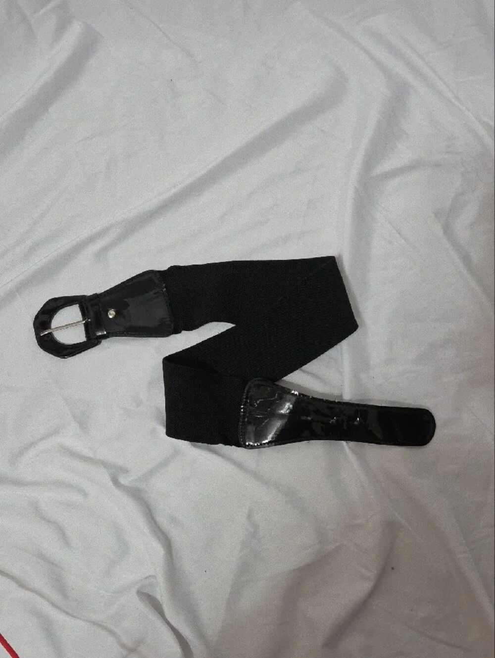 Black Elastic Waist Belt with Glossy Rounded Buckle, Waist Size 28-30, Like New